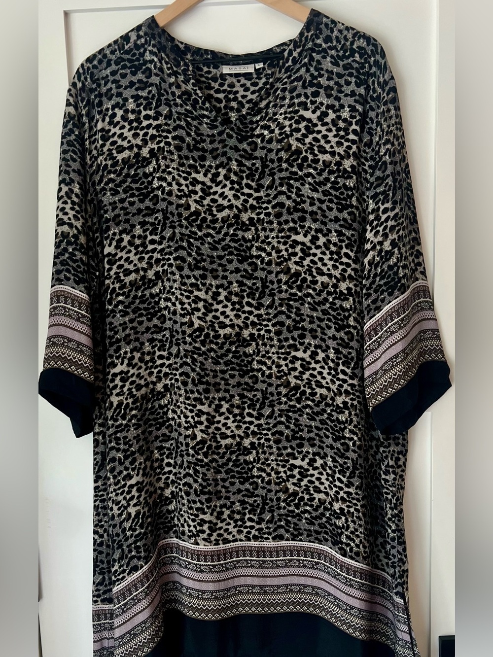 MASAI Copenhagen Large Leopard Print High Low Tunic Dress Gray Black Lagenlook